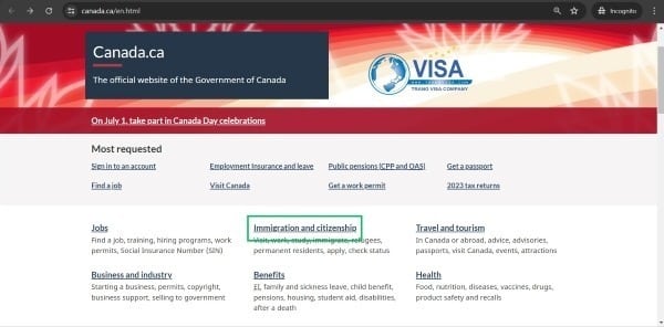 Bước 2 chọn Immigration and citizenship