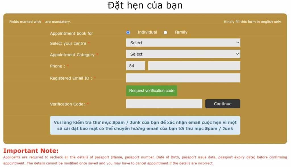 Chọn nơi đặt lịch hẹn visa Tây Ban Nha
